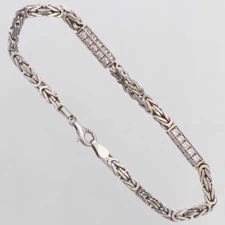 Armband Kejsar vita stenar längd 21,5cm, bredd 3,9-4,5mm, 925/1000 silver Vikt: 19,3 g