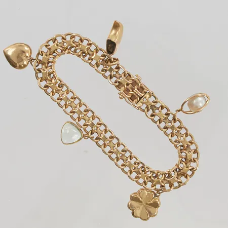 Armband x-länk 19cm bredd 9mm berlocker 18K 30,2g.