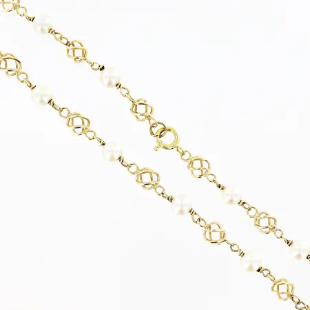 Pärlcollier med odlade pärlor längd 46,5cm, bredd 3-5,5mm, bruttovikt 15,6gram, 18K  Vikt: 15,6 g