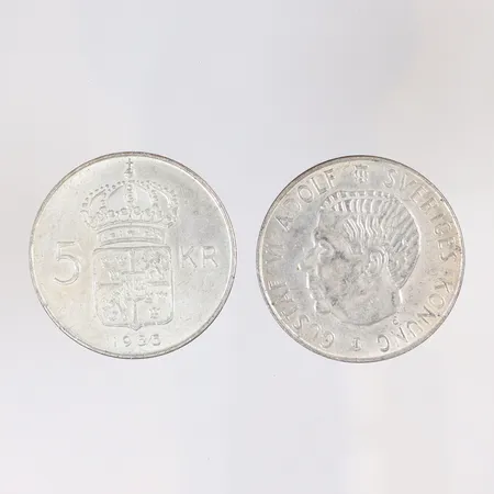 2 stycken 5 kronor, silver 400/1000 Vikt: 36,2 g