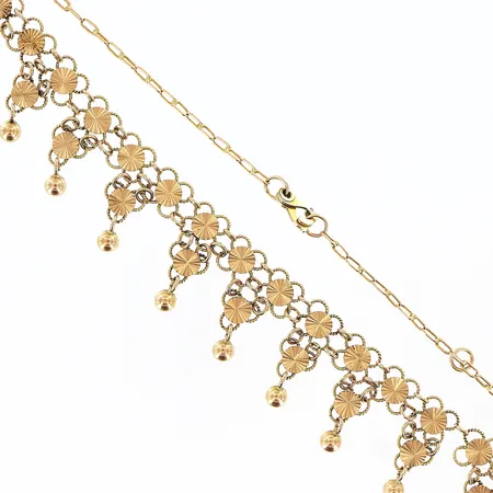 Collier längd 46cm, bredd ca 2-22mm, skevheter, 14K Vikt: 12,8 g