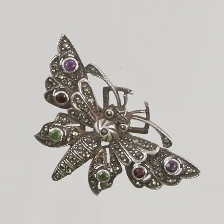 Brosch med markasiter och färgade stenar 48x30mm, 830/1000 Silver 8,2g.