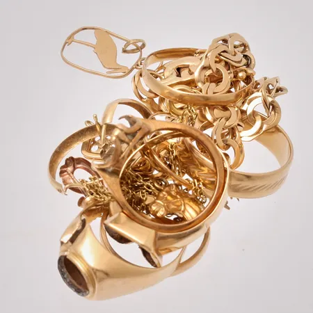 Diverse defekt guld, 18K, 37,25g.