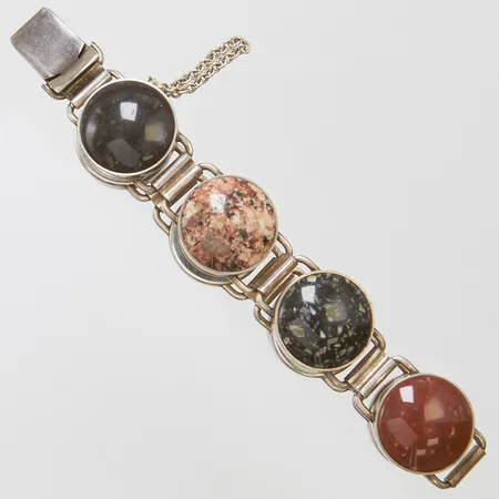 Armband med naturstenar STENLYA, porfyr, längd ca 20cm, bredd ca 19mm, år 1970, säkerhetskedja, 925/1000 silver Vikt: 54,8g Vikt: 54,8 g