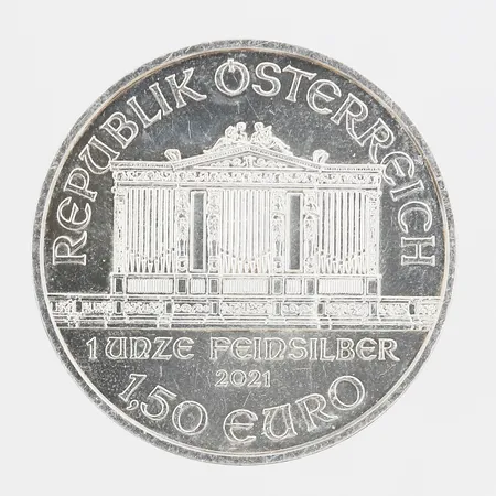 Mynt ½ Euro Österrike år 2021, Ø37mm, Wiener Philharmoniker, silver 999/1000 Vikt: 31,1 g
