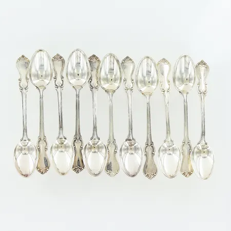 11 kaffeskedar Olga 11,5cm, gravyr, GAB, silver 830/1000. Vikt: 138,8 g
