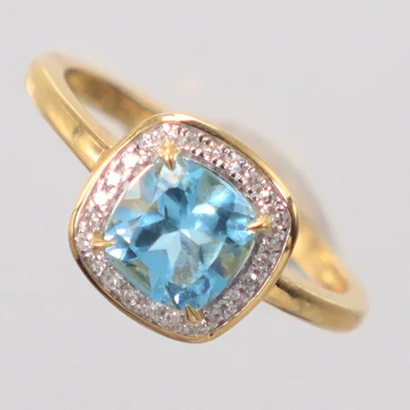 Ring med blå sten diamanter 22x0,005ct stl:16½ Guldfynd 18k Vikt: 3 g