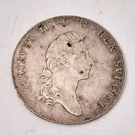 Mynt 1 Riksdaler Gustavus III, 1776, Fäderneslandet, silver 750/1000, 29,06g.