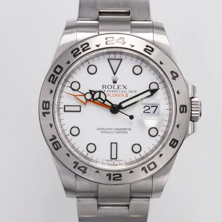 Herrur Rolex Oyster Perpetual Date Explorer ll Chronometer stål automatisk, Ø42mm serienr: G441258, cal: 3187, verknr: 15S02892, boettnr: 2100, referensnr: 216570, safirglas, datum, viklås Oysterlänk referensnr: 77210-455/884, ca 2012, värderingsintyg fram Kaplans från 2016, inga övriga tillbehör