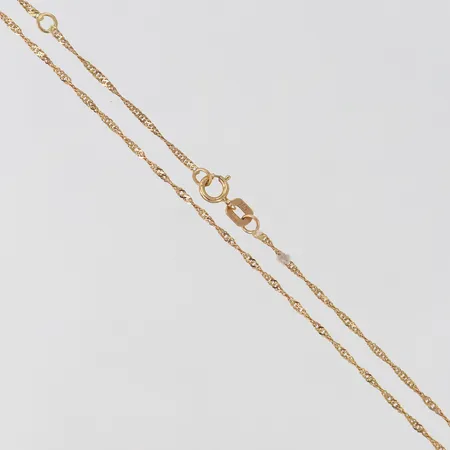 Kedja Singapore längd 42-45cm bredd 1,1mm, hår,  18K.  Vikt: 1,3 g