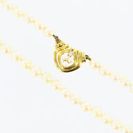 Pärlcollier odlade pärlor Ø7mm diamant ca 0,05ct längd 46cm lås i guld 18K