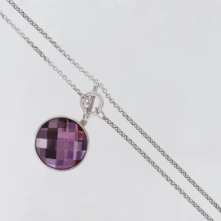 Collier hänge med lila sten längd 46cm bredd 1,8-21,5mm GHA Silver 925/1000.  Vikt: 12 g