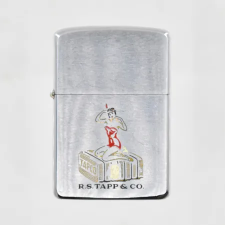 Tändare Zippo, Bradford PA, Pat.2517191, R.S Tapp & CO, kvinnligt motiv, fungerar ej, metall.