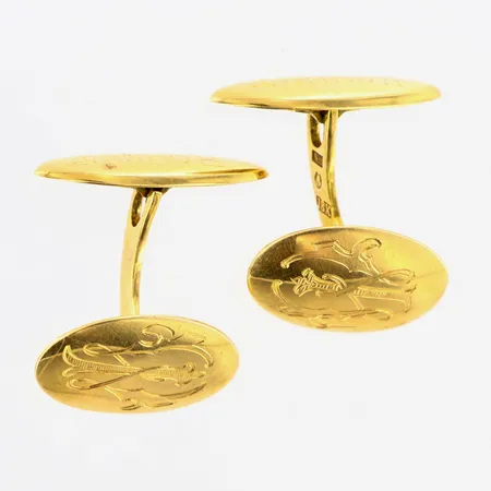 Manschettknappar 17x11mm monogrram, namngravyr, etui, 18K. Vikt: 4,5 g