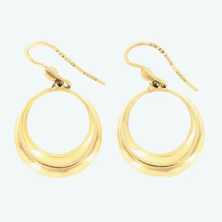 Örhängen längd 28mm bredd 16mm ihålig krokfästen 18K.  Vikt: 2,6 g