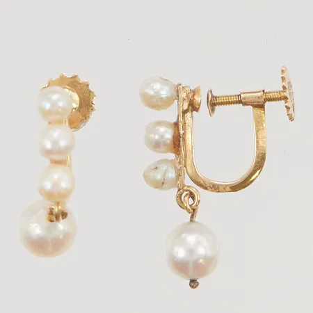 Örhängen 20mm lagade pärlor, skruvlås 18K 2,5g.