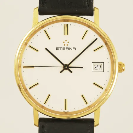 Herrur Eterna guld quartz Ø33mm armband 23cm inklusive boetten gravyr batteribyte krävs inga tillbehör 18K