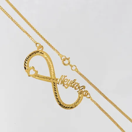Collier x-länk integrerat hänge evighetstecken med namn längd 41cm bredd 2-22,5mm 21K Vikt: 7,6 g