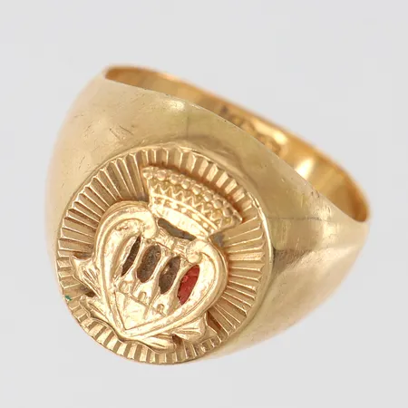 Klackring med dekor stl:20 bredd 4-18mm bucklig ihålig 18K.  Vikt: 8 g