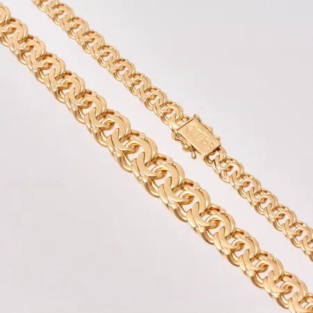 Collier 43cm Bismarck docerad bredd 6-10,6mm,  K E	Carlssons Guldsmedsverkstad, 18K 50,04g.