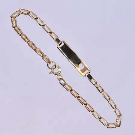 Barn armband längd 15,5 cm, bredd 2-5 mm 14K. Vikt: 1,3 g