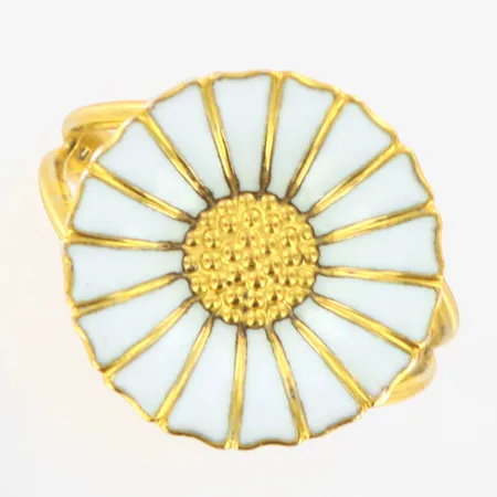 Ring Daisy, Anton Michelsen för Georg Jensen, stl 18, förgyllt silver, vit emalj, originaletui, 925/1000 silver  Vikt: 4,3 g