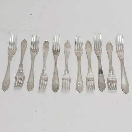 11 Gafflar, längd ca 14cm, gravyr, 830/1000 silver Vikt: 295,0g Vikt: 295 g