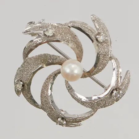 Brosch pärla samt vita stenar 30mm 830/1000 Silver 5,0g.