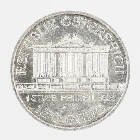 Mynt ½ Euro Österrike år 2021, Ø37mm, Wiener Philharmoniker, silver 999/1000 Vikt: 31,1 g