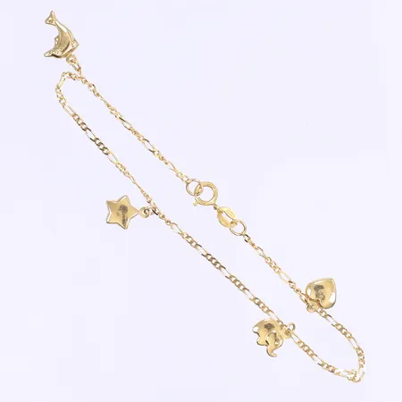 Armband Figaro med berlocker längd 16cm bredd 1mm 18K Vikt: 1,1 g