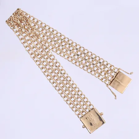 Armband X-länk 16,5cm, bredd 12mm, svenska stämplar, 18K Vikt: 16 g