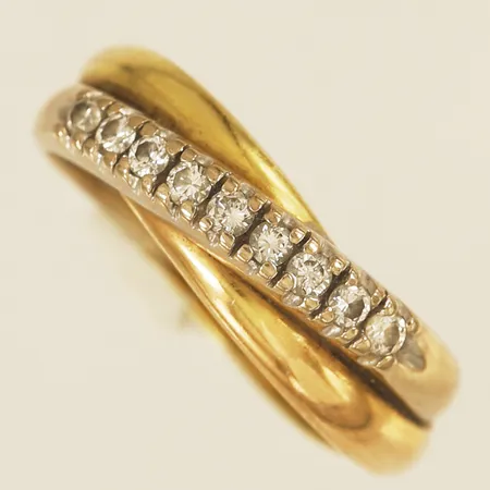Ring trefärgad med diamanter 9x ca 0,03ct, stl: 16¾ bredd 6mm 18K Vikt: 6,5 g