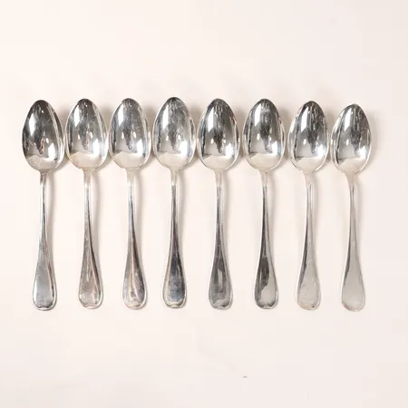 Åtta skedar modell Svensk längd 18cm, GAB, silver 830/1000 Vikt: 317,7 g