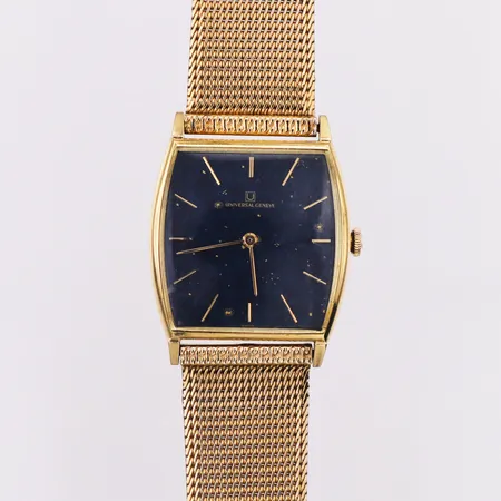 Herrur Universal Genevè 18K, 26,9x26mm, med förgylld länk, urtavla har krackeleringar, inga tillbehör