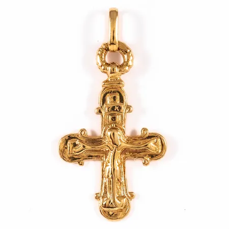 Hänge kors Bengt Hallberg 24,5x48mm: kopia av Medeltida smycke funnet i Vallstena Gotland, visst slitage ögla, 18K 8,3g.