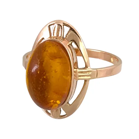 Ring, 14K guld, Bärnsten, stl:18,0 mm, bredd 2-19 mm Vikt: 3 g