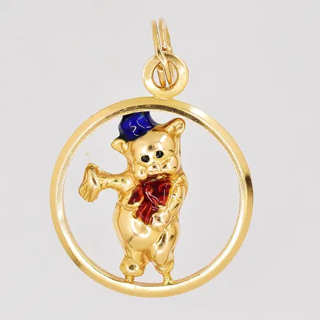 Hänge med emaljerade detaljer, längd 30mm, Ø21mm, 18K. Vikt: 3,4 g