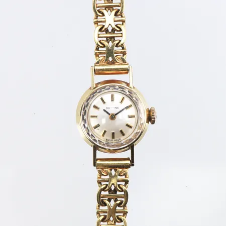Damur Certina 14K, 17mm, manuell, boettnr: 0809 483 545440, klockarmband x-länk med stav i 18K, längd inklusive uret: 19cm, bredd: 7,5mm, bruttovikt: 23,1g.