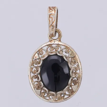Hänge svart sten 26mm, 830/1000 silver Vikt: 1,8 g