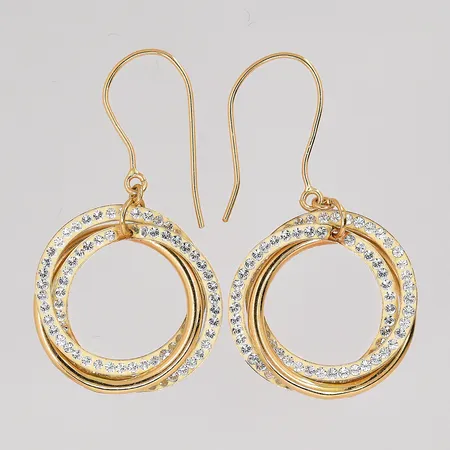 Örhängen med Swarovski kristaller i häftmassa, längd 30mm, Ø17mm, 18K. Vikt: 1,7 g