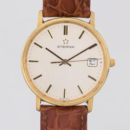 Herrur Eterna 14K datum quartz Ø34mm, står still, medföljande batteri Vikt: 0 g