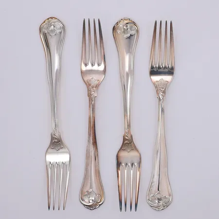 4 Bordsgafflar modell Sachsisk 18cm Mema år 1996, 830/1000 silver Vikt: 153,4 g