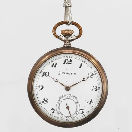 Fickur Helvetia Ø 48mm, manuell, liten sekundvisare, boettnummer: 4027716, klockkedja i metall, silver 800/1000, bruttovikt: 83,8gr