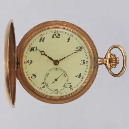 Fickur Savonette två boetter i 14K, manuell, 52mm, boettnr 488 46488, innerboett i metall, defekt går ej, repor, bucklor, bruttovikt 79,3g, slitet etui. 