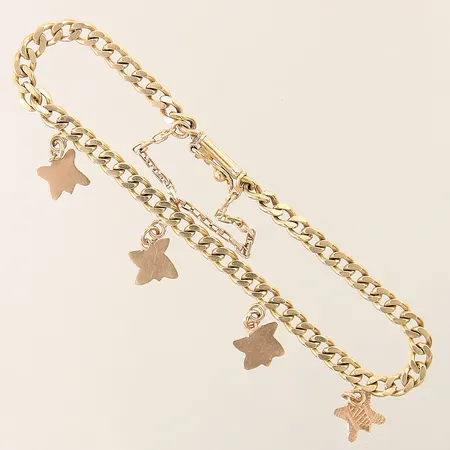 Armband Pansar med 4 integrerade berlocker längd 17,5cm bredd 3,7mm säkerhetskedja 18K Vikt: 9,4 g
