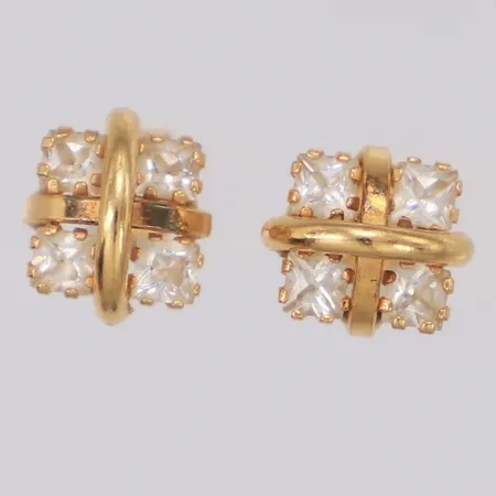 Örhängen med vita stenar, bredd 6mm, 18K  Vikt: 0,9 g