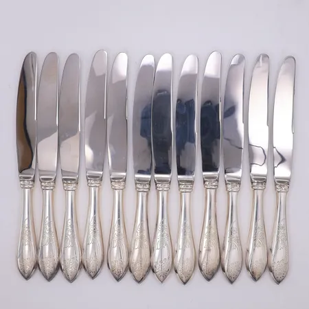 12 Bordsknivar med stålblad modell Tornedal 20,8cm finska stämplar, 830/1000 silver Vikt: 772 g