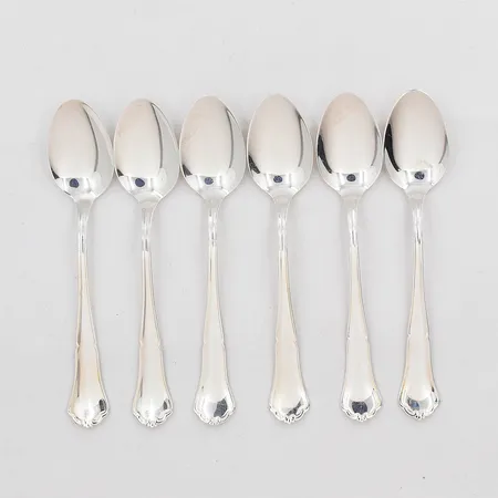 6 kaffeskedar SABE längd 11½cm, tillverkade R10/1991, repiga, silver 830/1000. Vikt: 74,2 g