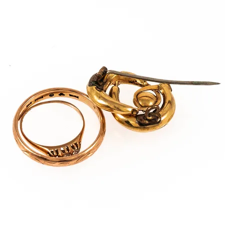 Diverse defekt/graverat guld, nål och chaner i metall, 18K 9,9g. 