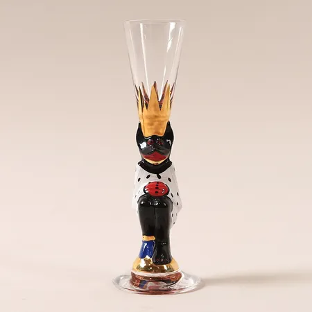 Snapsglas djävul Nobel, Gunnar Cyrén för Orrefors, vit, 4cl, höjd 16cm, handmålat glas, signerad